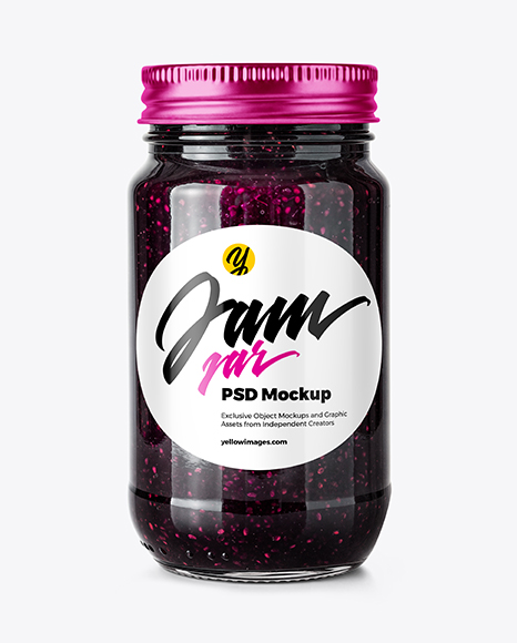 Glass Jar with Blueberry Jam Mockup - Glass can mockup