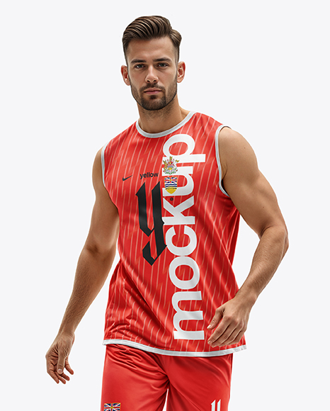 Basketball Player Wearing Sleeveless Shirt and Shorts Mockup