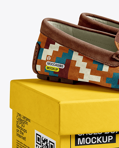 Pair of Suede Moccasins with Shoe Box Mockup