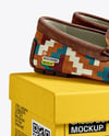 Pair of Suede Moccasins with Shoe Box Mockup