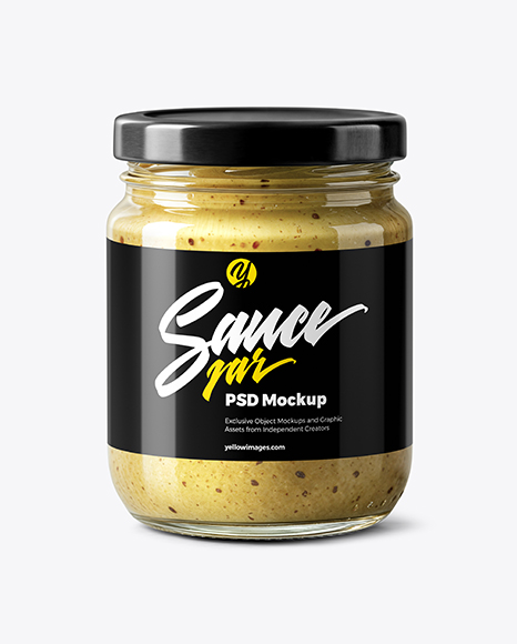 Clear Glass Jar with Dijon Mustard Mockup - Realistic mockups