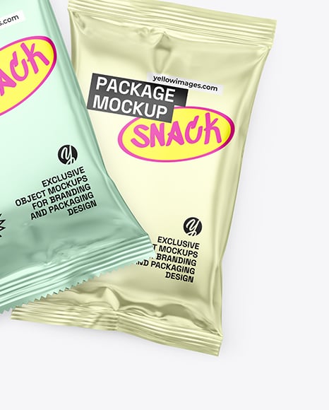 Two Matte Metallic Snack Packages Mockup