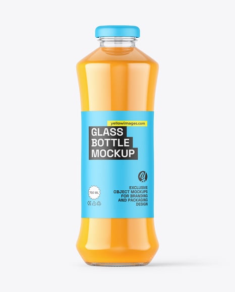 Glass Bottle with Orange Juice Mockup