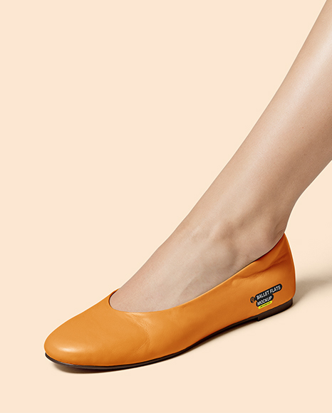 Pair of Leather Ballet Flats on Woman's Legs Mockup