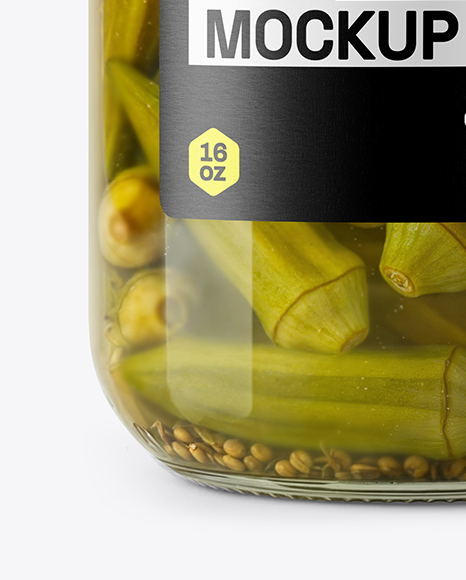 Clear Glass Jar with Pickled Okra Mockup