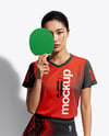 Asian Woman Wearing Table Tennis Jersey Mockup