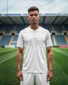 Soccer Player Wearing a Jersey and Shorts at the Stadium Mockup