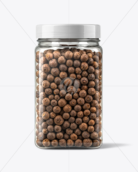 Square Plastic Jar with Whole Allspice Mockup