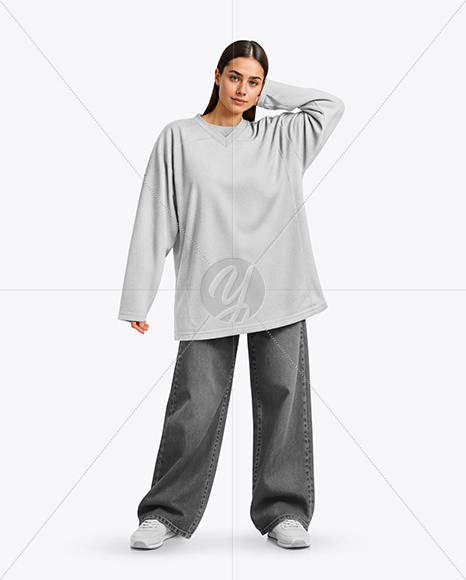 Woman Wearing Ice Hockey Jersey Mockup