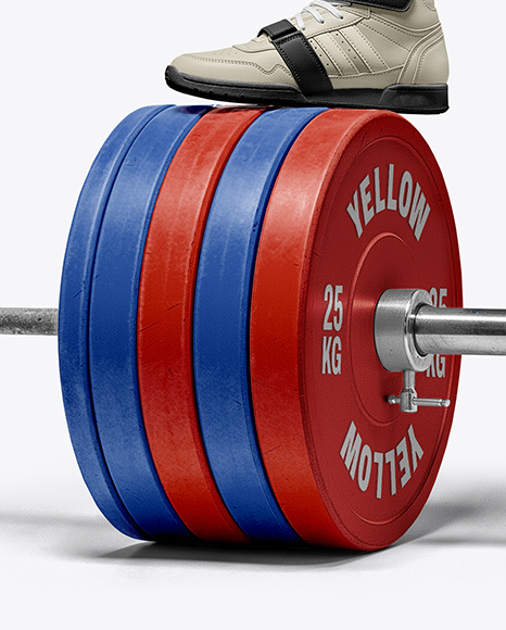 Man Wearing Weightlifing Suit with Barbell Mockup