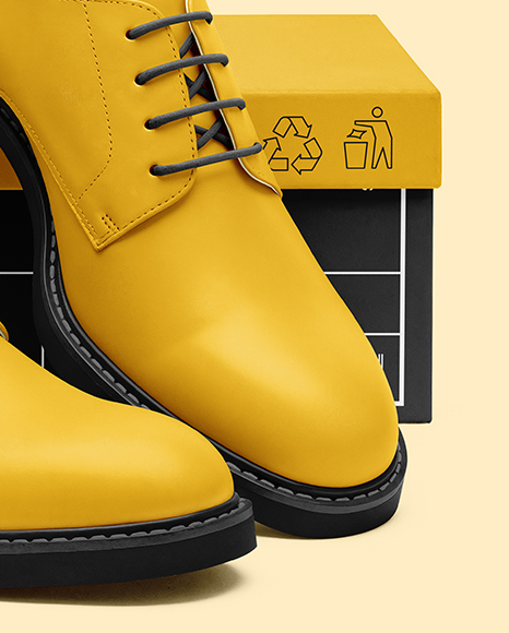 Pair of Women's Derby Shoes with Shoe Box Mockup