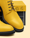 Pair of Women's Derby Shoes with Shoe Box Mockup