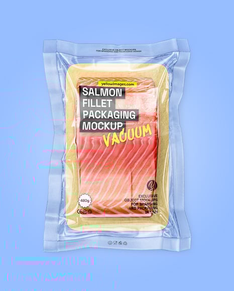 Clear Plastic Flow-Pack with Salmon Fish Fillet Mockup
