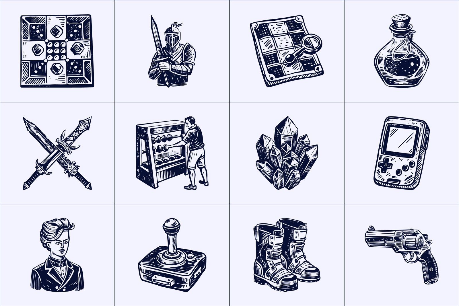 Vintage Game Illustration Set