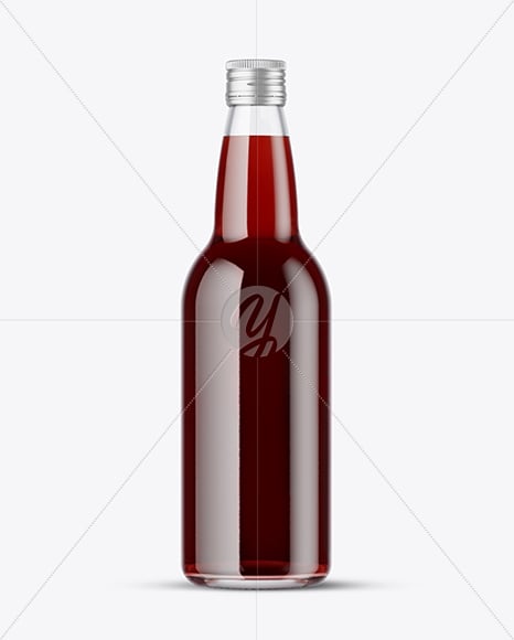 Clear Glass Bottle with Red Juice Mockup