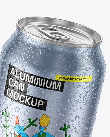 330ml Aluminium Can With Water Drops Mockup