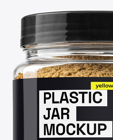 Clear Plastic Jar with Asafoetida Spice Mockup