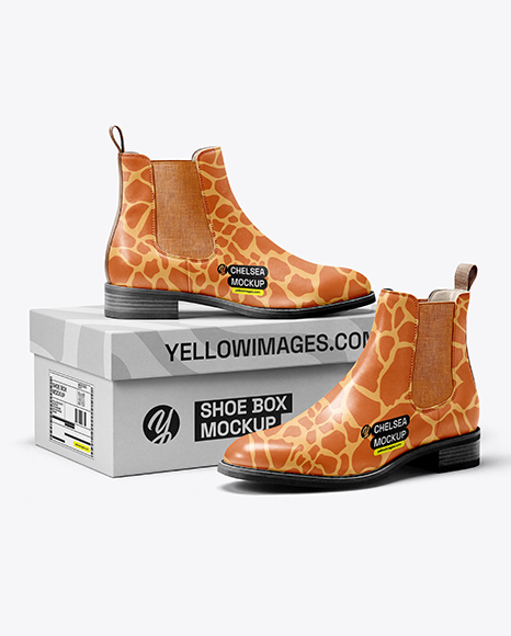 Pair of Chelsea Boots with Shoe Box Mockup