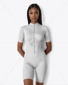 Black Woman Wearing Cycling Jersey and Bib Shorts Mockup