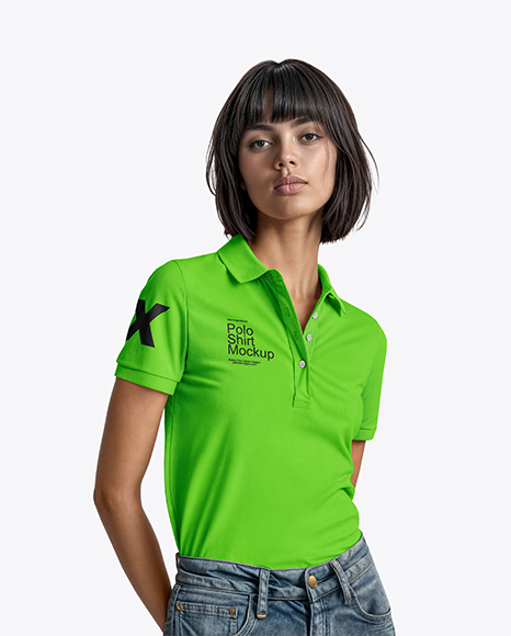 Young Woman Wearing Polo Shirt and Jeans Mockup - Boyfriend+Short+|+Lucky+Brand