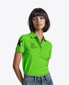 Young Woman Wearing Polo Shirt and Jeans Mockup