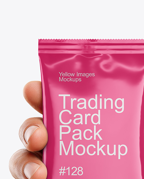 Glossy Trading Card Pack in a Hand Mockup