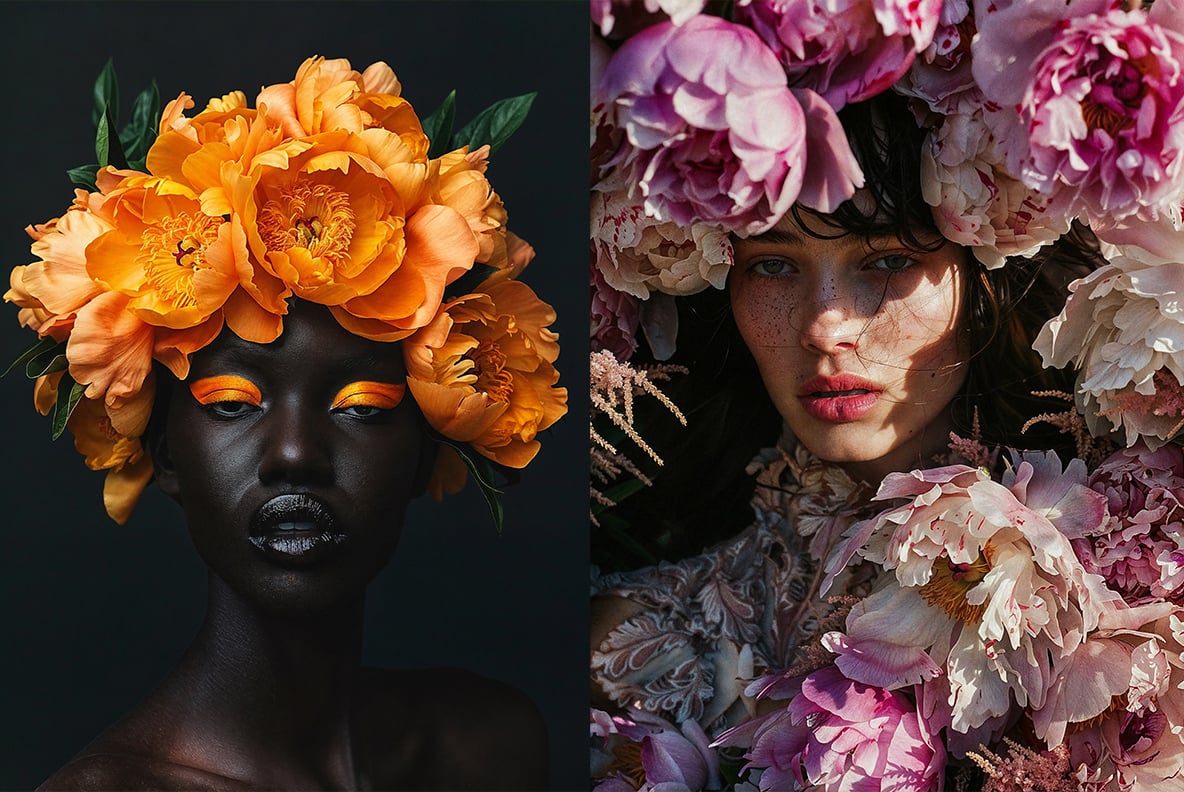 Fashion models in flowers