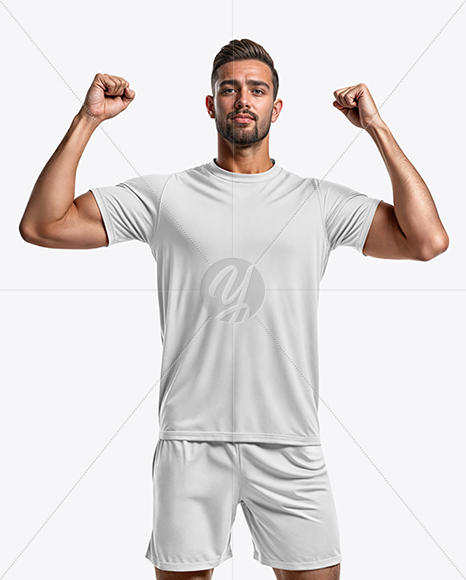 Man Wearing Soccer Jersey and Shorts Mockup