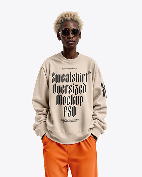 Black Woman Wearing Oversize Sweatshirt and Sweatpants Mockup - Blank sweatshirt mockup