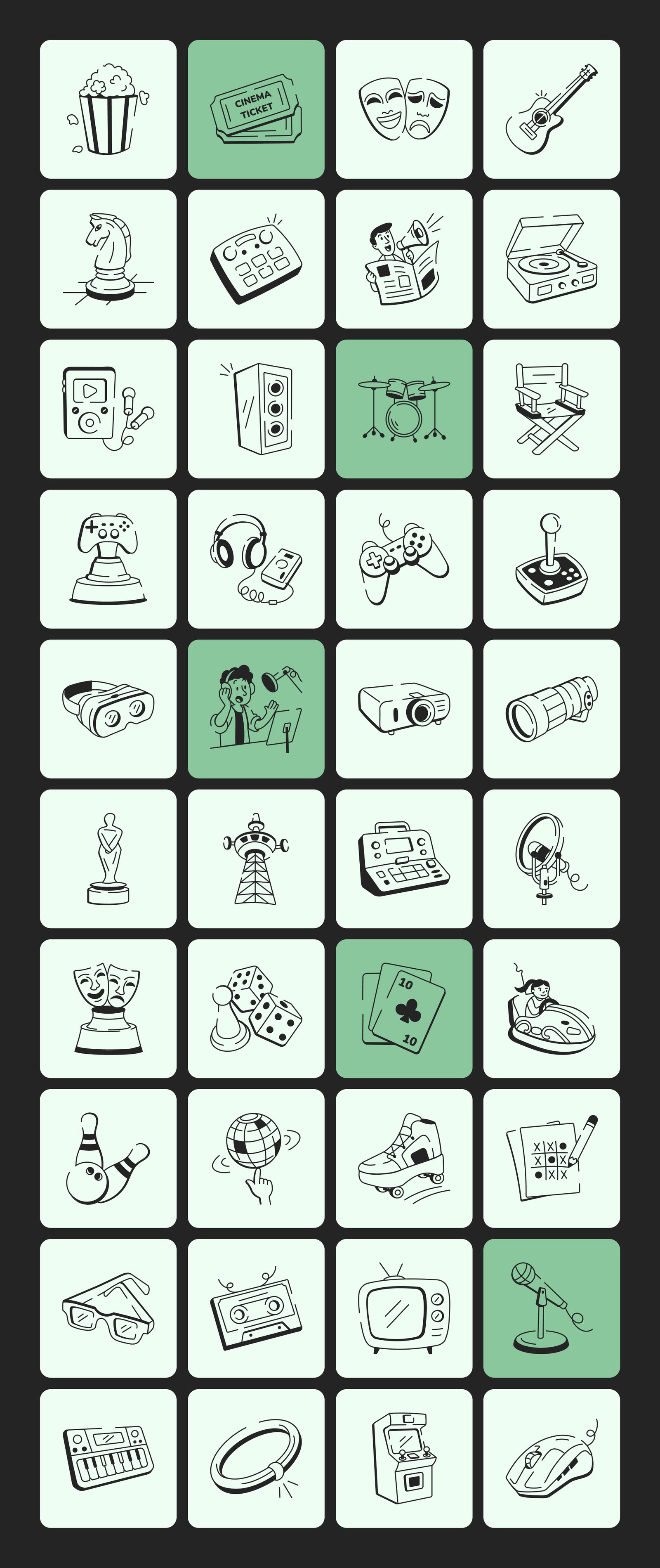Entertainment Doodle Icon Set