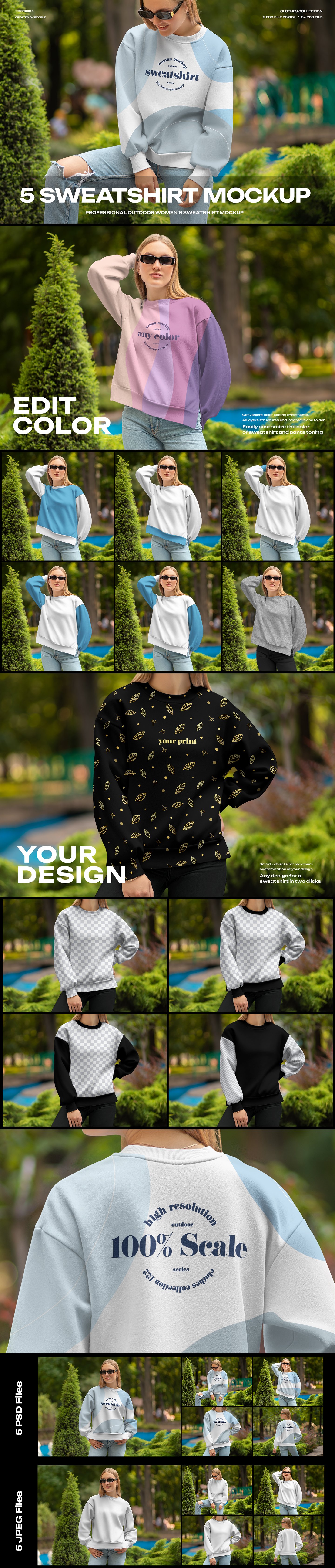 5 Mockups of Sweatshirts on the Girl on the Outdoor