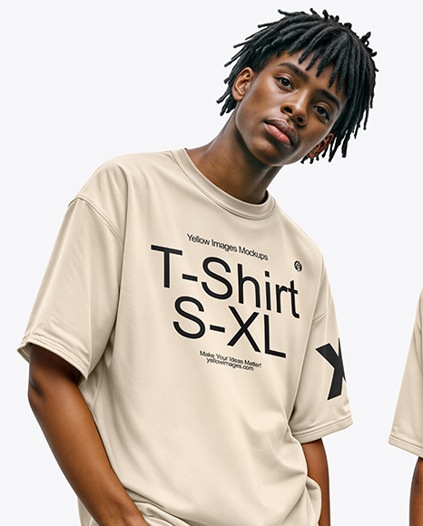 Two Afro-American Men Wearing T-shirts and Jeans Mockup