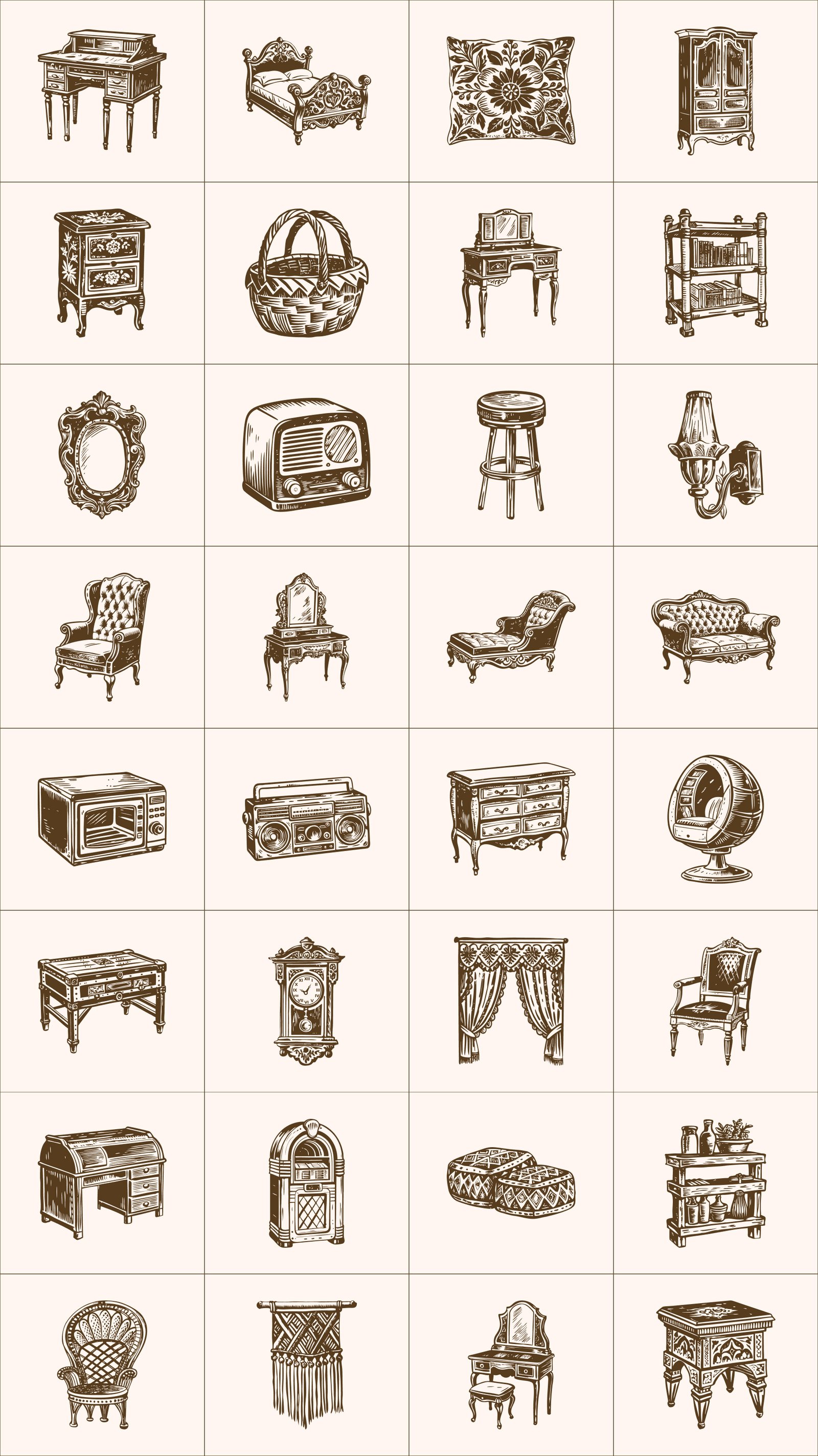 Vintage Interior illustration Set