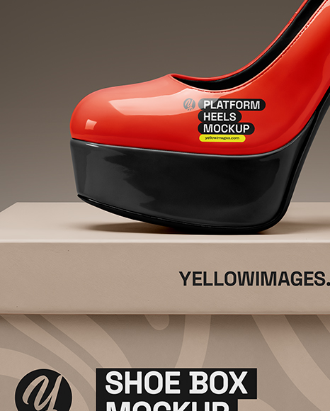 Platform Heel Shoe with Shoe Box Mockup