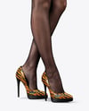 Pair of Stilettos on Woman's Legs with Pantyhose Mockup