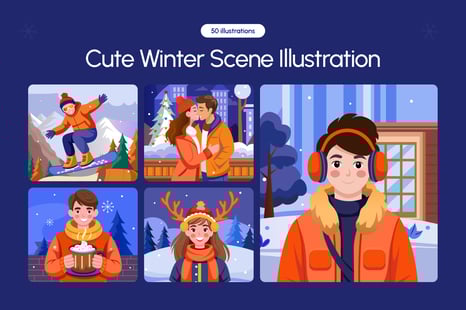 Cute Winter Scene Illustration Art Set - Creative Store