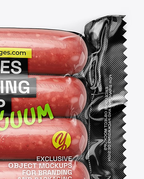Glossy Plastic Flow-Pack with Sausages Mockup