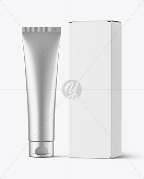 Metallic Cosmetic Tube with Box Mockup