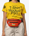 Woman Wearing T-Shirt with Fanny Pack Mockup