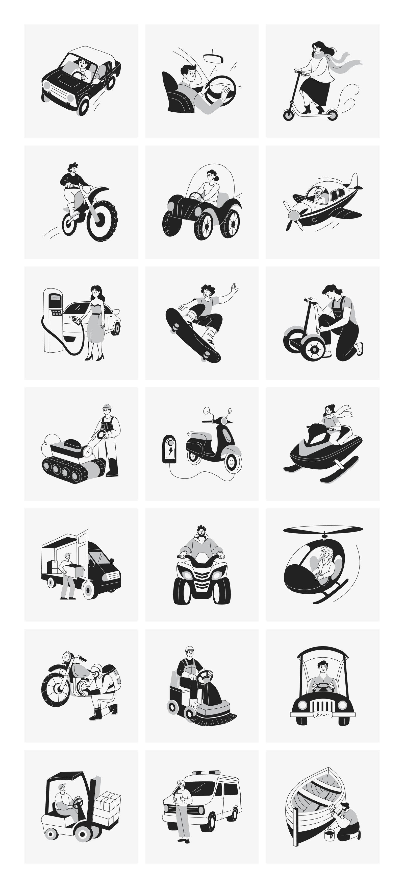Vehicle Illustration Art Set