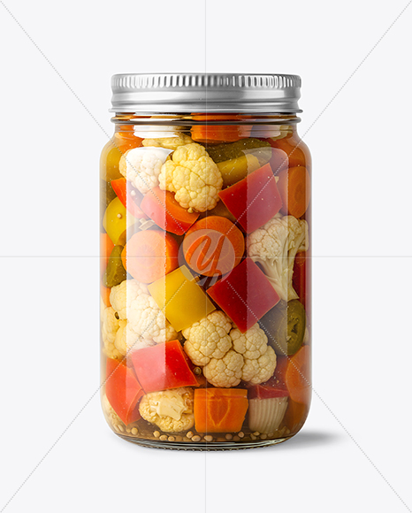 Clear Glass Jar with Giardiniera Pickled Vegetables Mockup