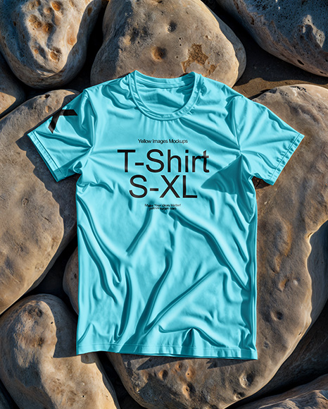 T-Shirt on Stones Mockup - Black tshirt mockup 