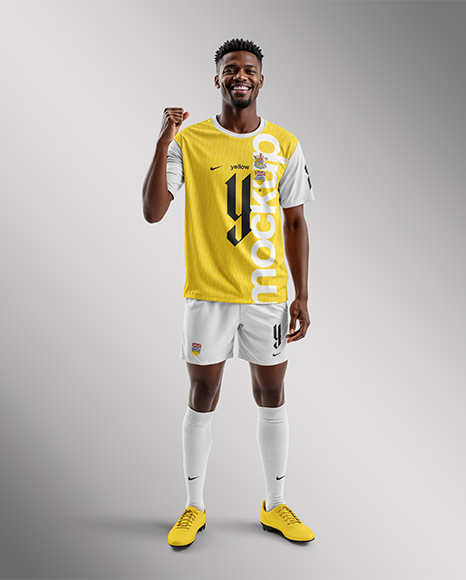Afro-American Man Wearing a Full Soccer Kit Mockup