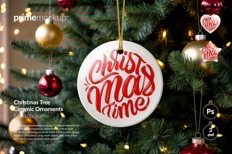 Christmas Ceramic Ornaments Mockup Scene