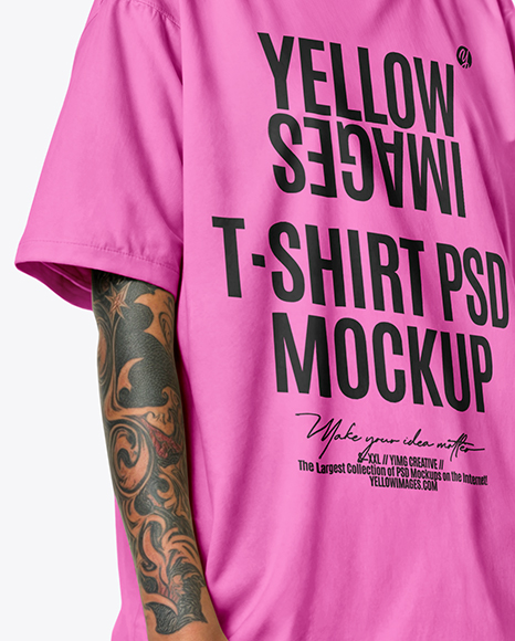 Woman with Mohawk & Tattoo Wearing T-shirt and Ripped Jeans Mockup