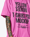 Woman with Mohawk & Tattoo Wearing T-shirt and Ripped Jeans Mockup