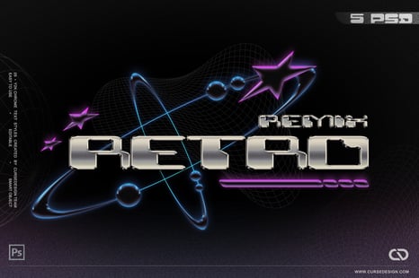 Y2K Chrome Text Effects – 5 PSD File - Add-Ons