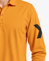 Man Wearing Long-Sleeve Polo Shirt and Jeans Mockup