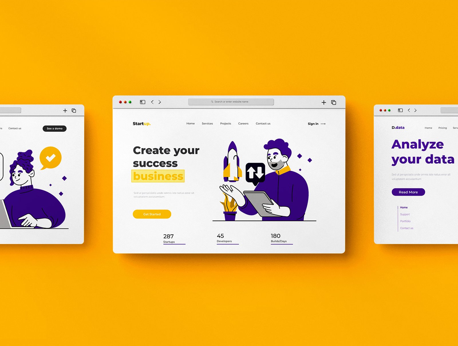 Flat Business Illustration Pack – Bold Purple &amp; Yellow