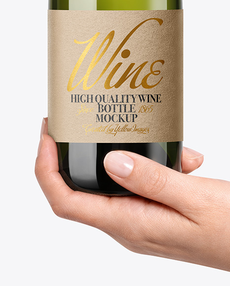 Green Glass Champagne Bottle in Hands Mockup